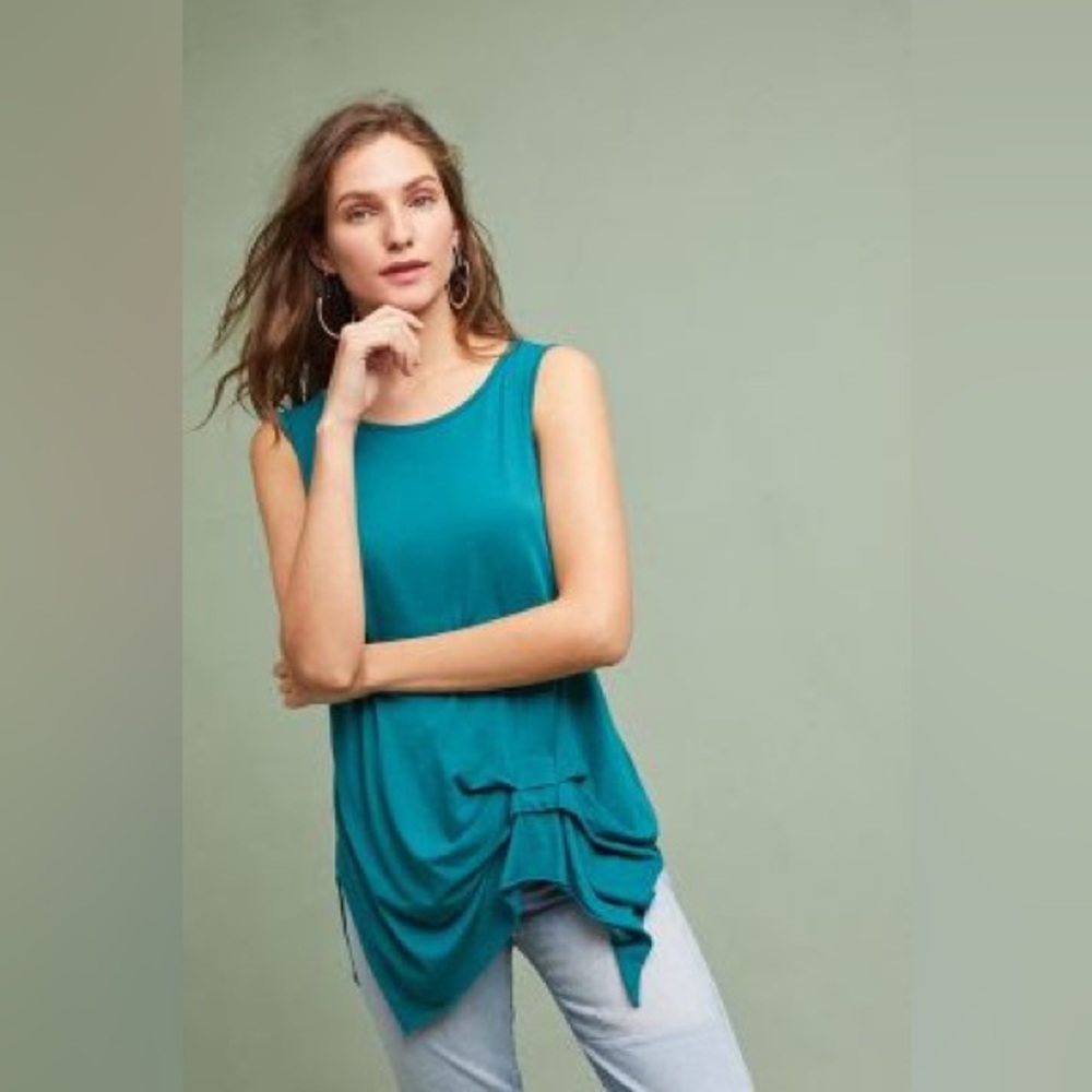 Anthropologie: T.La Gathered Pleat Tank - Turquoise - Size M